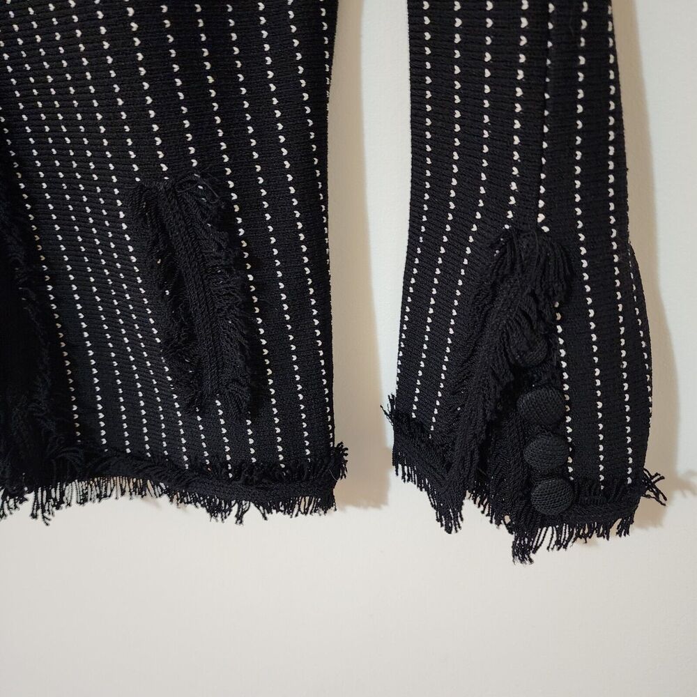 Ball of Cotton Womens Wool-Blend Knit Button-Up Jacket M Black White Fringe USA - Picture 9 of 9
